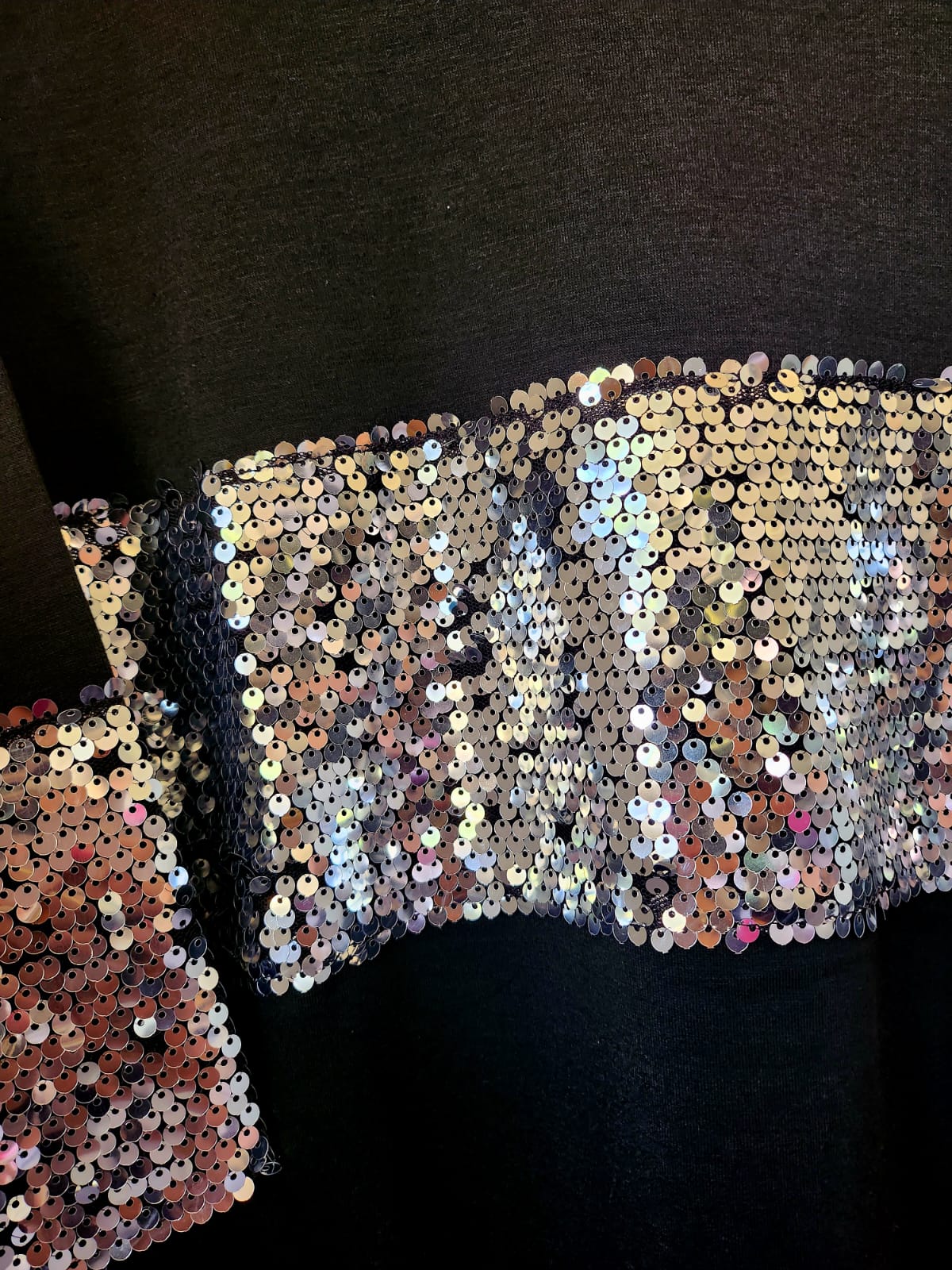 Black and Silver Sequin Patchwork Long Sleeve Sweatshirt - Image 4