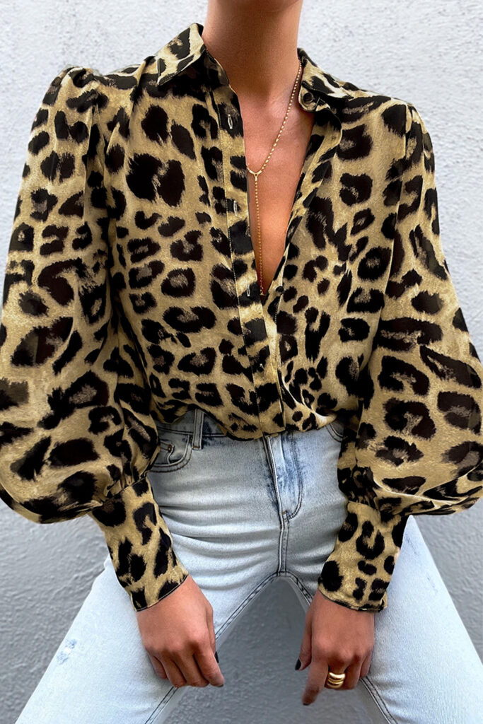 Bubble Sleeve Button-up Blouse