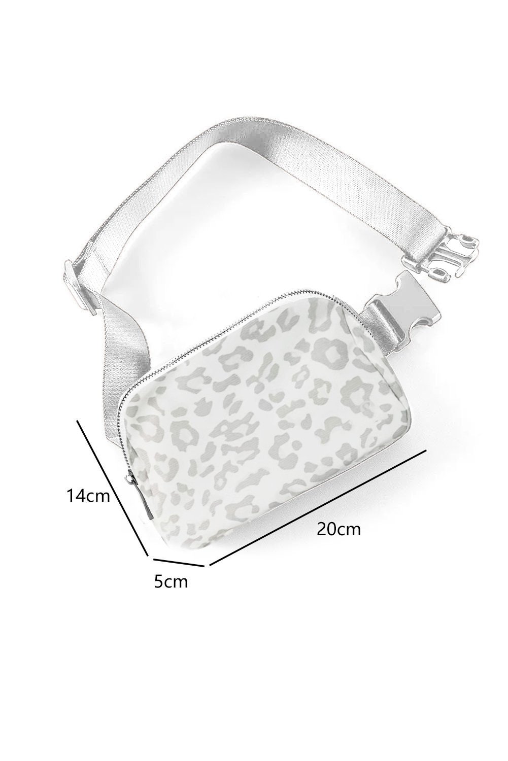 Canvas Leopard Print Buckle Crossbody Bag - Grey and White - Image 4