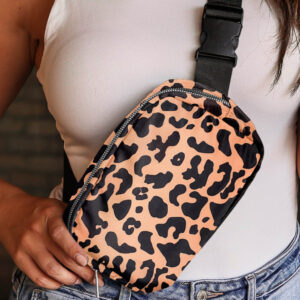 Canvas Leopard Print Buckle Crossbody Bag - Orange and Black - Image 3