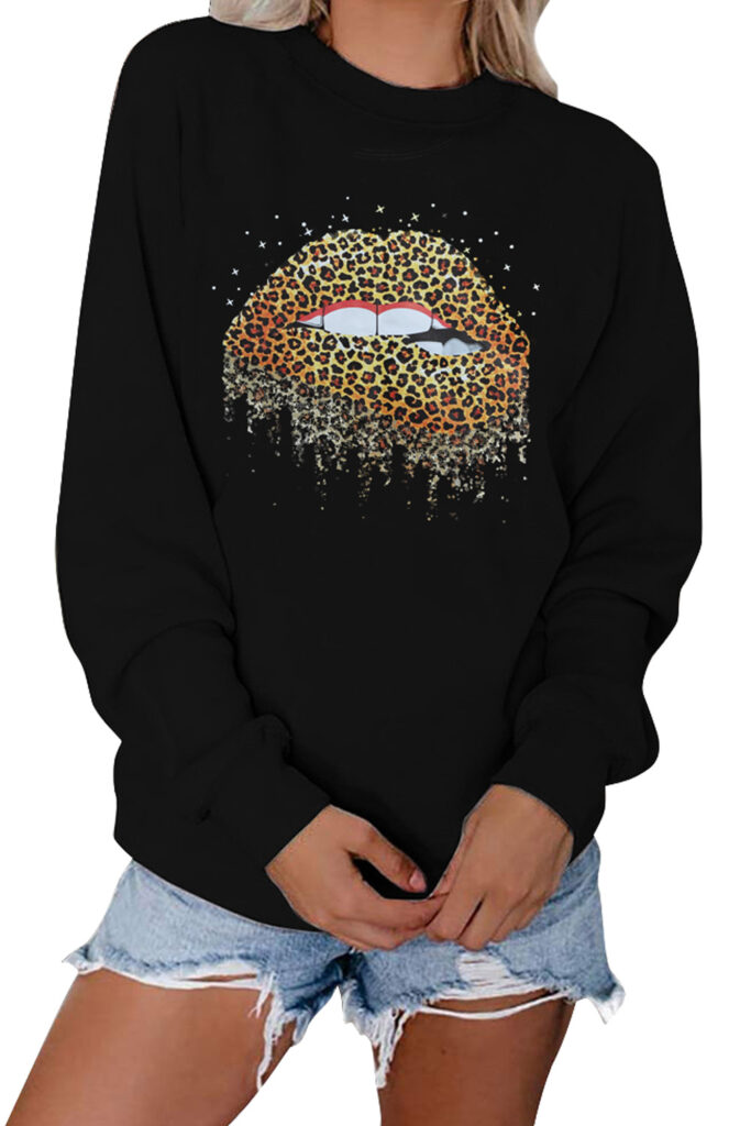 Leopard Lips Embellished Graphic Sweatshirt