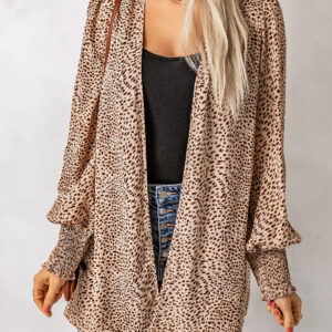 Shirred Cuff Lantern Sleeve Cardigan