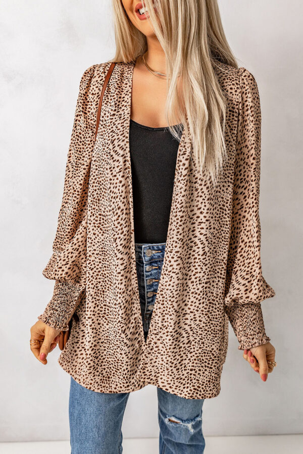 Shirred Cuff Lantern Sleeve Cardigan