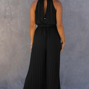 Halter Neck Pleated Wide Leg Jumpsuit with Belt - Image 2
