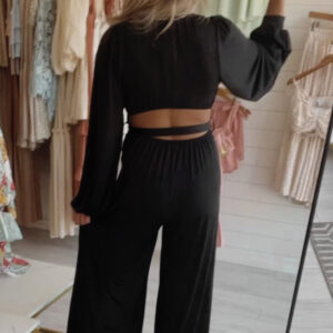 Black Cutout Back Wide Leg Jumpsuit - Image 5
