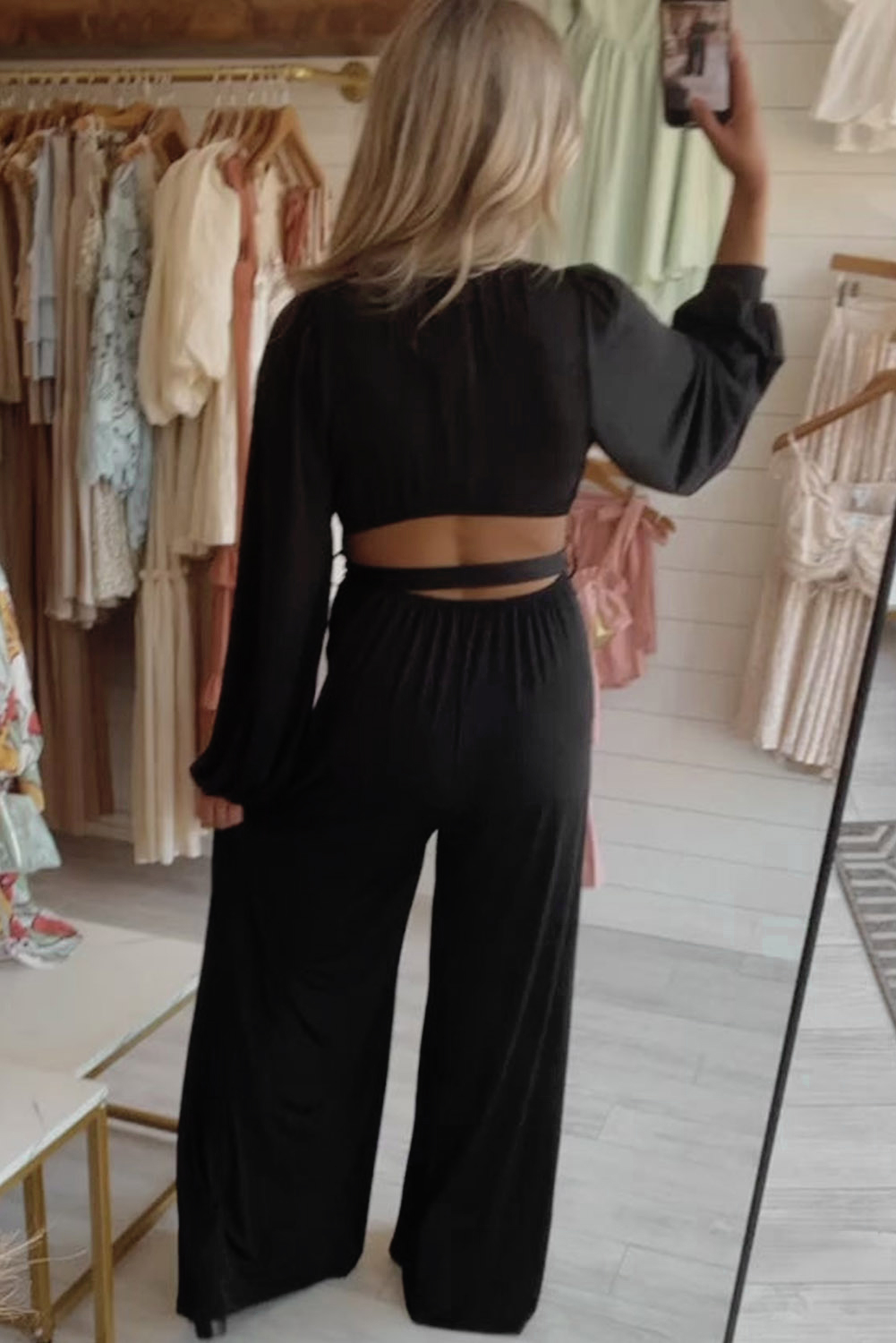 Black Cutout Back Wide Leg Jumpsuit - Image 5