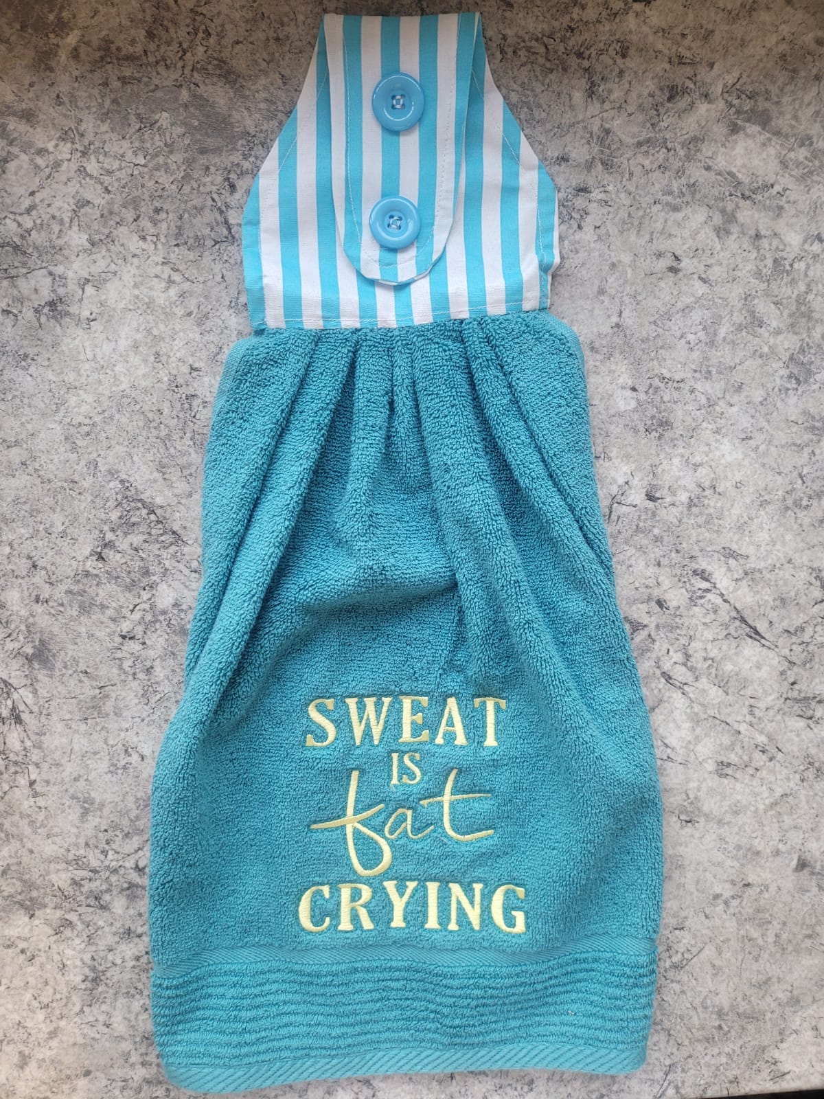 Gym Hanging Tie Towels- Teal Sweat is Fat Crying - Image 3