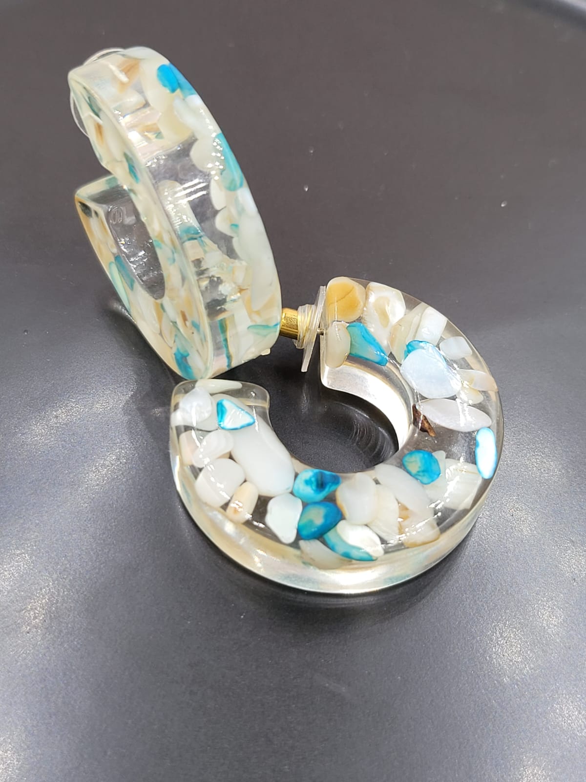 Clear Resin Hoops with Shell pieces Earrings - Image 1