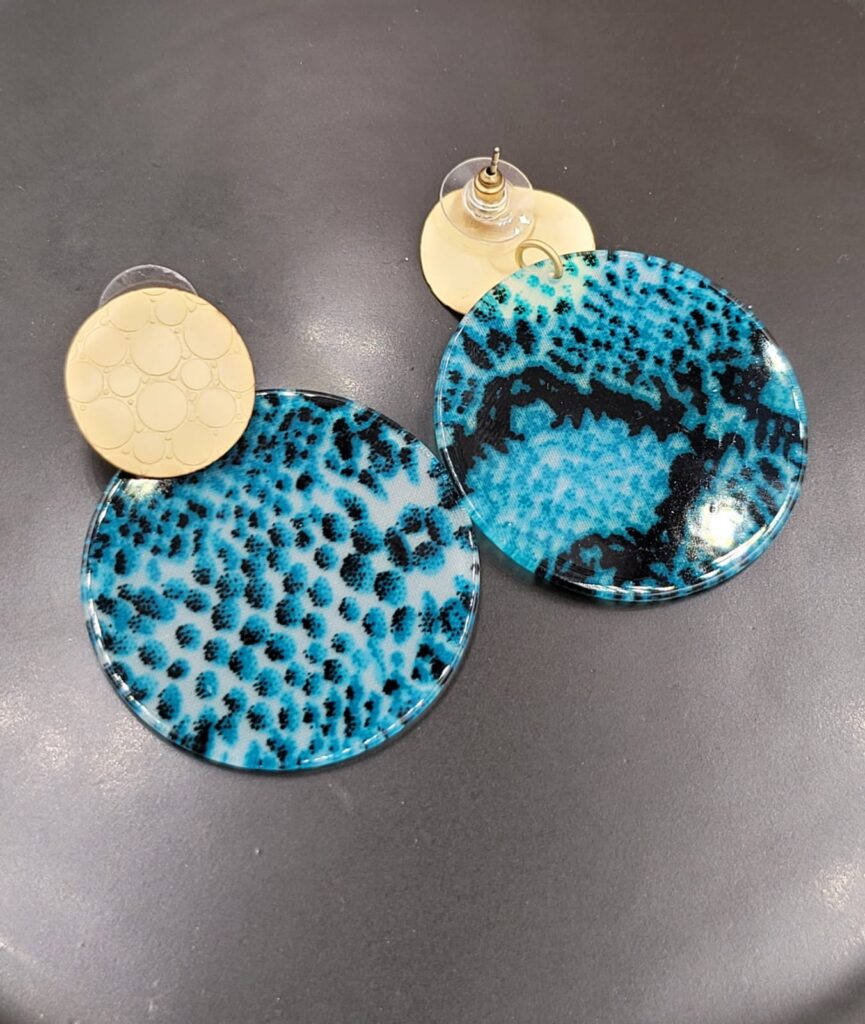 Gold and Blue Resin Earrings