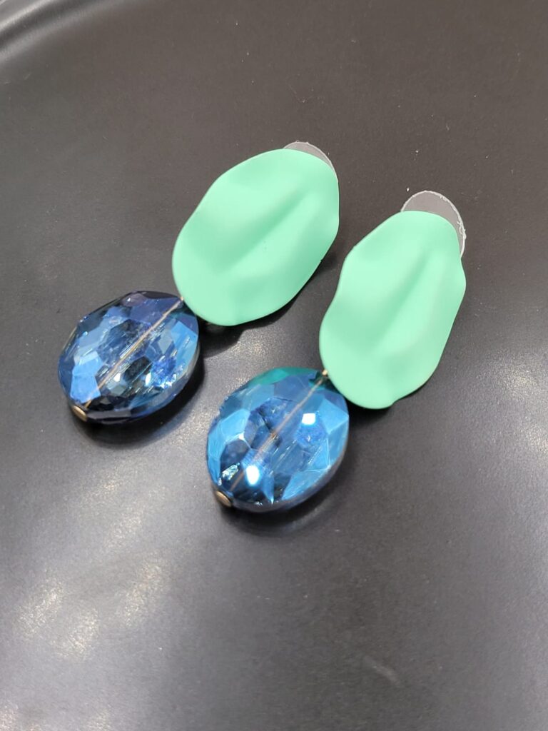 Green Oval with Blue Bead Earrings