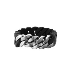 Black Rubber Hip Hop Link Stretch Bracelet With Stainless Steel Links Insert - Image 2