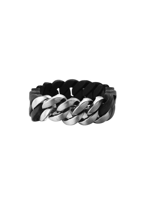 Black Rubber Hip Hop Link Stretch Bracelet With Stainless Steel Links Insert - Image 2