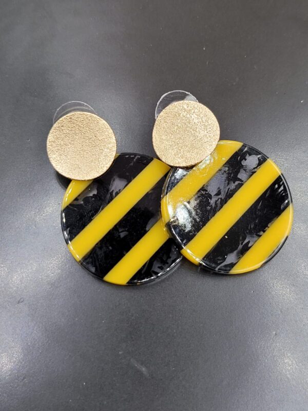 Black and Yellow Stripe Resin Earrings