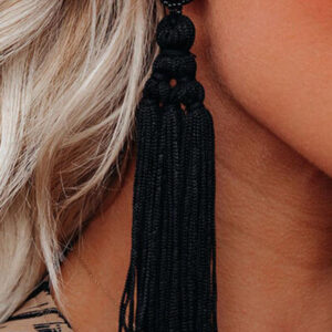 Black Bohemian Beaded tassel Earrings - Image 3