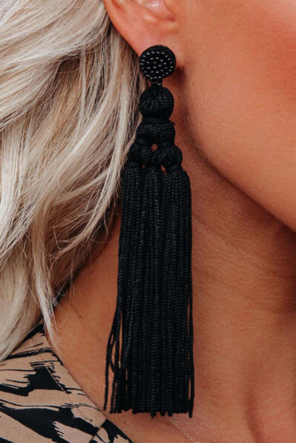 Black Bohemian Beaded tassel Earrings - Image 3