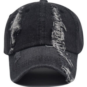 Black Distressed Denim Adjustable Cap PLAIN - Image 2