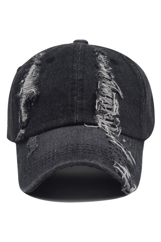 Black Distressed Denim Adjustable Cap PLAIN - Image 2