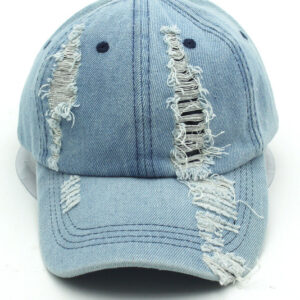 Sky Blue Distressed Denim Adjustable Cap PLAIN - Image 3