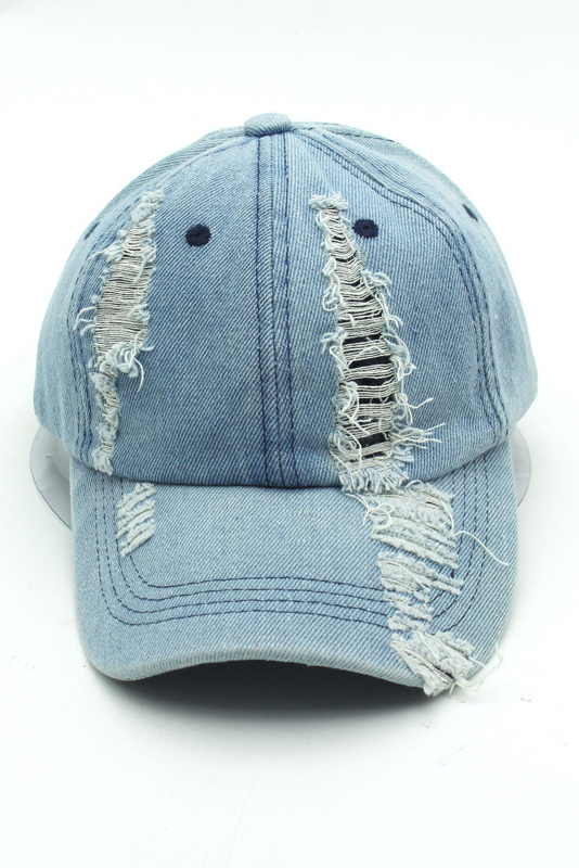 Sky Blue Distressed Denim Adjustable Cap PLAIN - Image 3