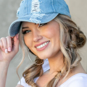 Sky Blue Distressed Denim Adjustable Cap PLAIN - Image 2