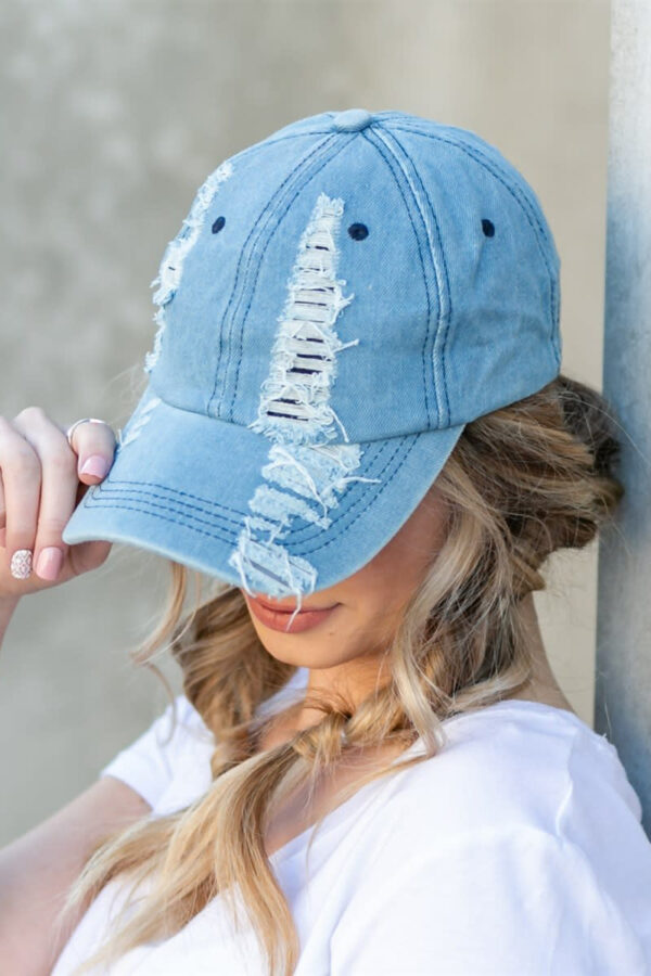 Sky Blue Distressed Denim Adjustable Cap PLAIN