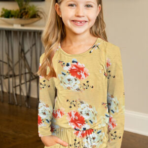 Yellow Little Girls Floral Long Sleeve Romper - Image 2