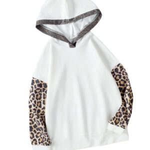 Beige Leopard Print Colorblock Kids Hoodie - Image 3