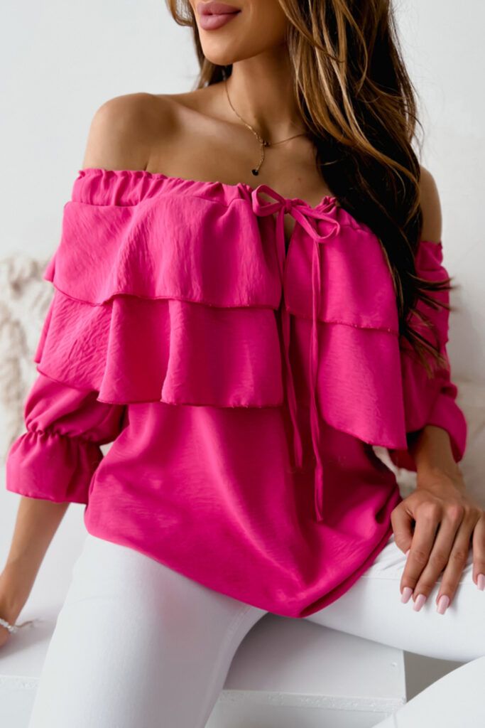 Rose Lace Up Off Shoulder Tiered Blouse
