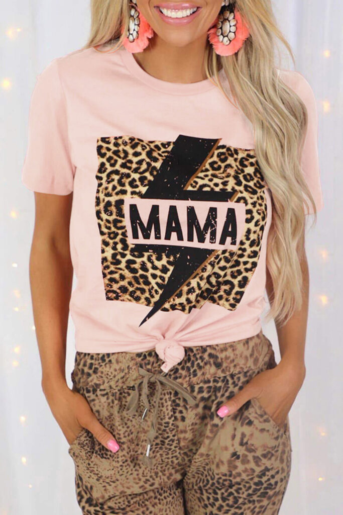 Pink Mama Leopard Lightning Print Graphic T-Shirt