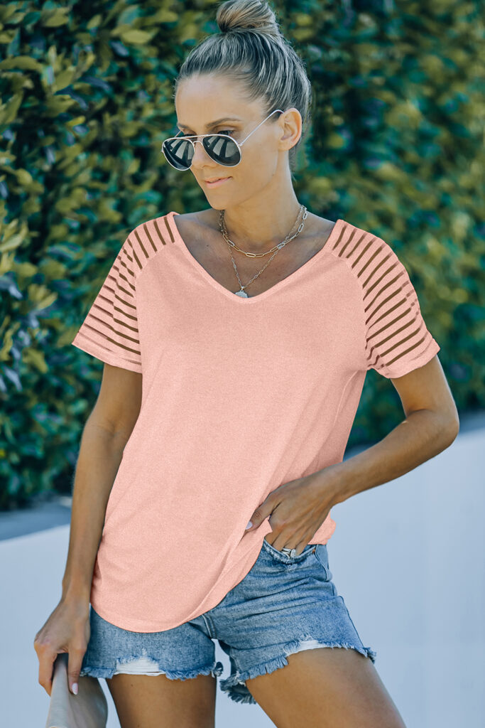Pink Striped Raglan Sleeve Top