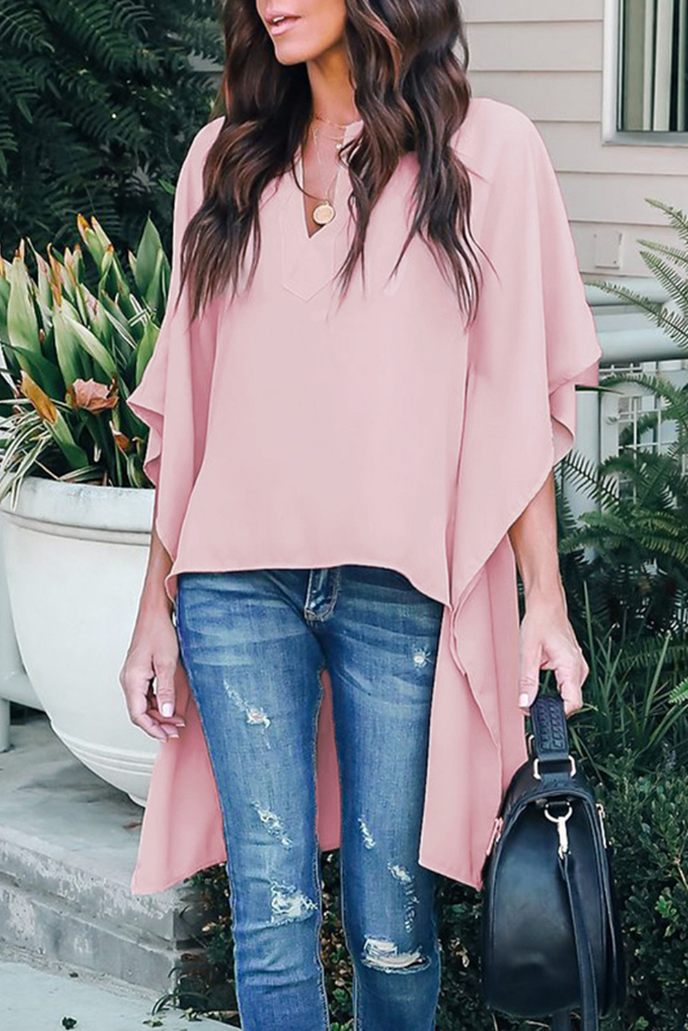 Pink Chic High Low Kimono Top - Image 1